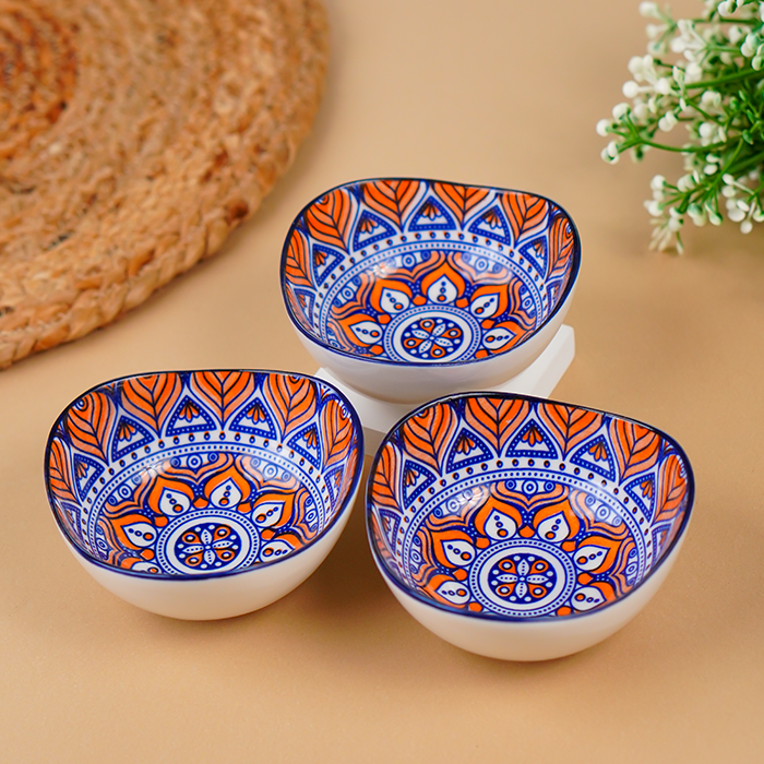 Blue & Orange Blaze Square Ceramic Bowls Set of 3