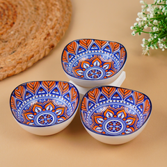 Blue & Orange Blaze Square Ceramic Bowls Set of 3