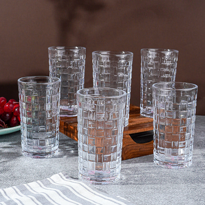 Clear Grid-Patterned Highball Glasses | Set of 6 Main image