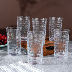 Clear Grid-Patterned Highball Glasses | Set of 6