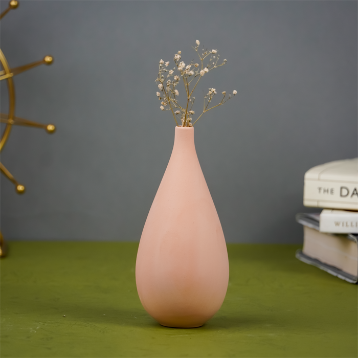 Matte Pink Teardrop Vase with Smooth Finish