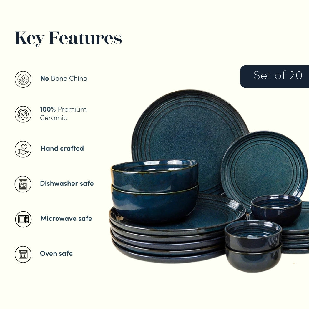 Deep Indigo Ceramic Dinner Set of 20