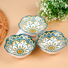 Red & Black Floral Scallop-Edge Ceramic Bowls Set of 3