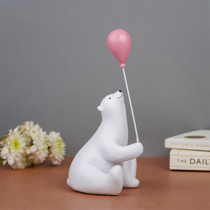 White Polar Bear Figurine with Pink Balloon