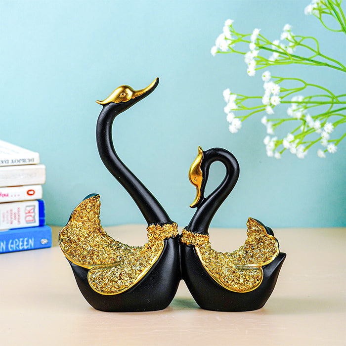 Black and Gold Swan Pair Figurines