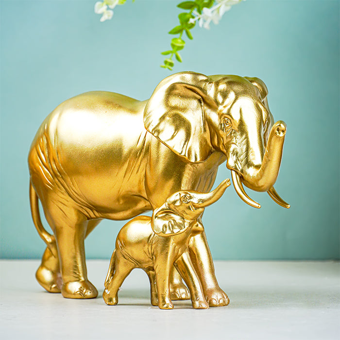 Gold Elephant and Calf Statue