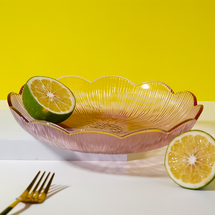 Blush Pink Fluted Glass Plate - Scalloped Edge Serving Dish