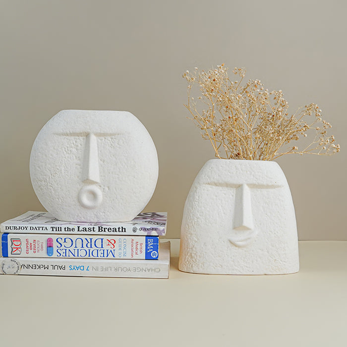 Textured Beige Abstract Face Planter Duo Main image