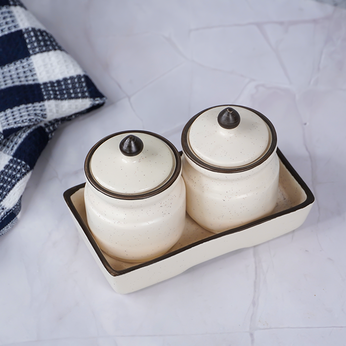 White Ceramic Pickle Jar Set | Set of 2