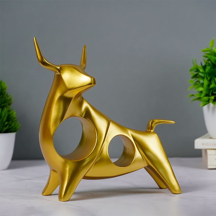 Gold Bull Sculpture with Geometric Cutouts