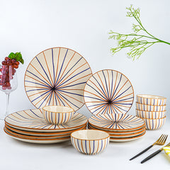 Orange and Blue Stripe Dinner - Set of 18