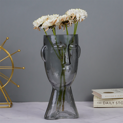 Grey Face-Shaped Glass Vase with Unique Artistic Design