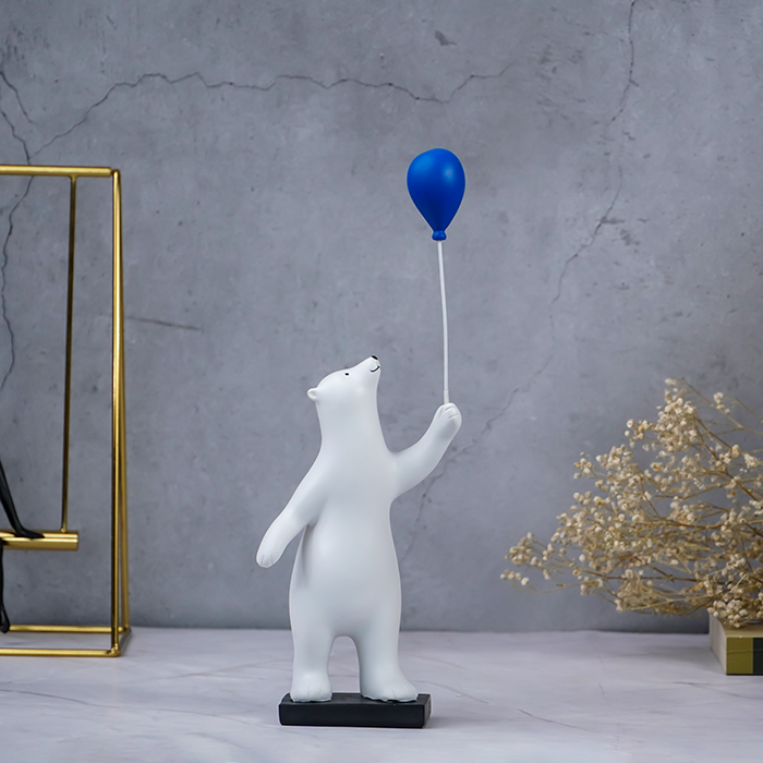 White Bear Figurine with Blue Balloon