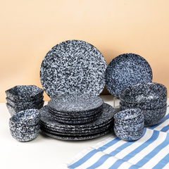 Black and White Speckled Ceramic Dinnerware - Set of 23