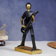 Black and Gold Guitar Player Sculpture - Modern Musician Decor