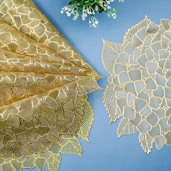 Gold Floral Cutout Table Mat with Hydrangea-Inspired Design