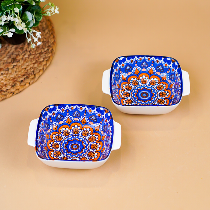 Blue & Orange Nova Square Ceramic Bowls Set of 2