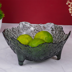 Textured Black Glass Bowl with Pedestal Base