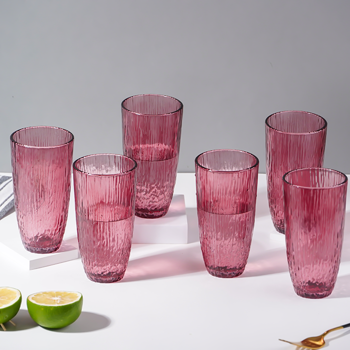 Ruby Red Ribbed Drinking Glasses - Set of 6