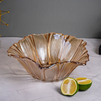 Amber Gold Fluted Glass Bowl with Wave Design