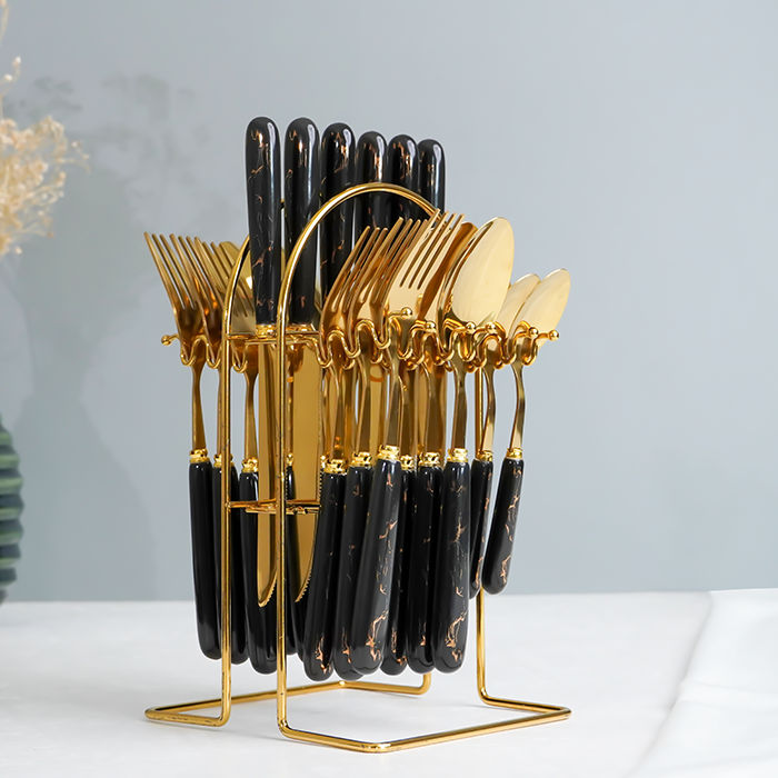 Black and Gold Stainless Steel Cutlery Set of 24