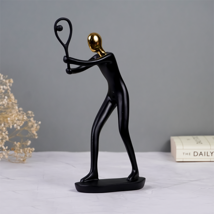 Black and Gold Tennis Player Sculpture - Modern Art Decor
