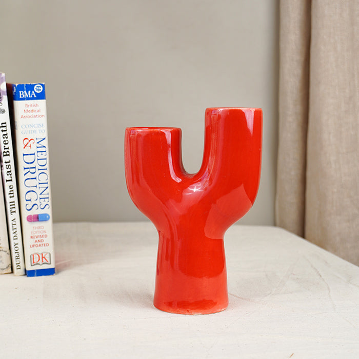 Bold Red Cactus-Inspired Vase