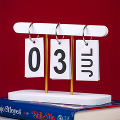 Modern White Perpetual Calendar - Desk Decor with Gold Accent Poles