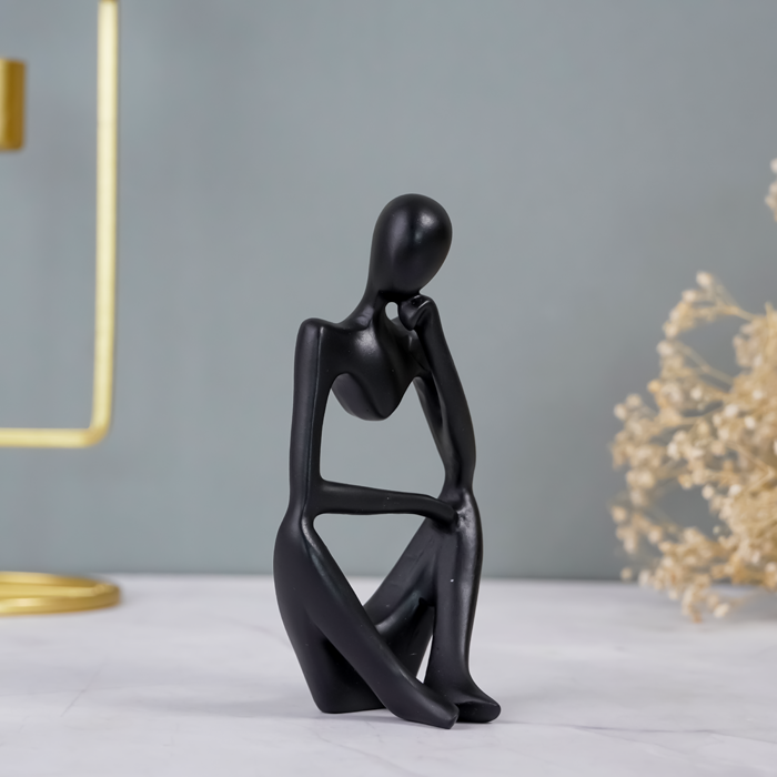 Black Abstract Thinker Sculpture - Unique Minimalist Design