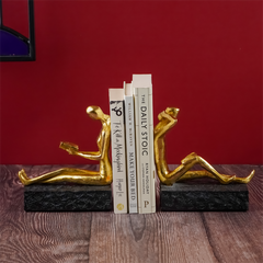 Gold Reading and Thinking Bookend Sculptures - Modern Art Decor