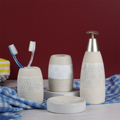Floral White Bathroom Accessory Set of 4