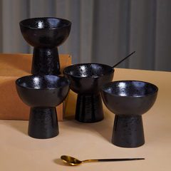 Black Pedestal Ceramic Bowls Set of 4