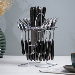 Black and Silver Stainless Steel Cutlery Set of 24