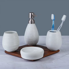 White Textured Bathroom Set – Minimalist Ceramic Bath Accessories