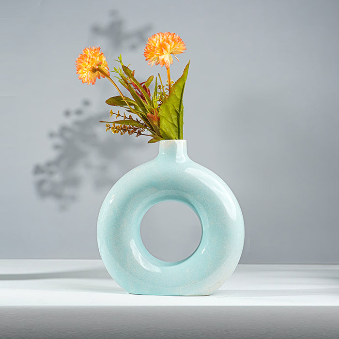 Pastel Blue Circular Vase with Open Center