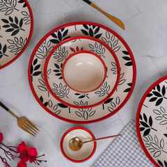 White and Red Ceramic Dinnerware - Set of 24