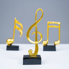 Gold Musical Note Sculptures with Black Bases | Set of 3