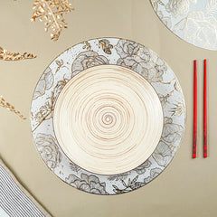 White & Gold Floral Table Mat with Botanical Illustration