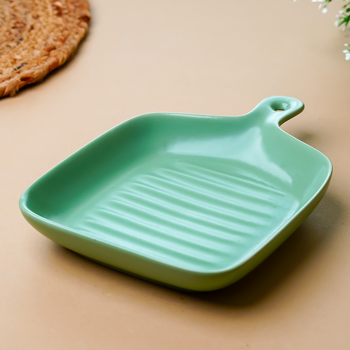 Mint Green Ceramic Platter with Built-In Handle