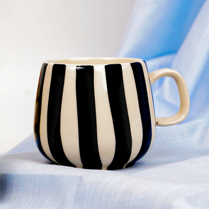 Black and White Striped Ceramic Mug