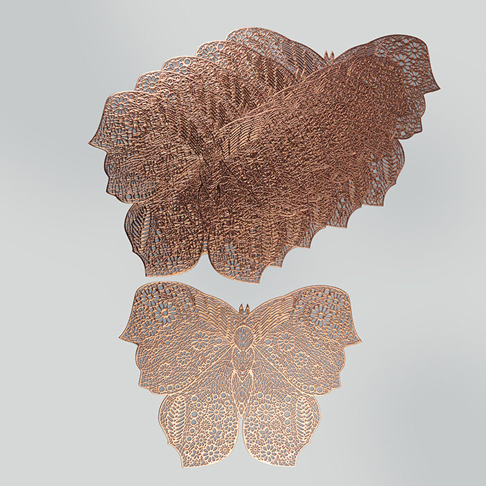 Rose Gold Butterfly Cutout Table Mat with Intricate Floral Design