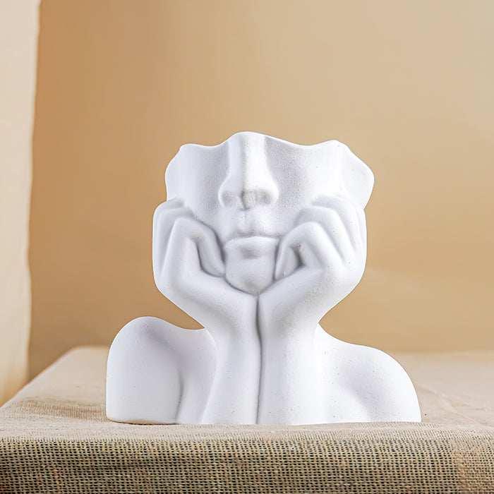 White Abstract Face Planter with Artistic Expression