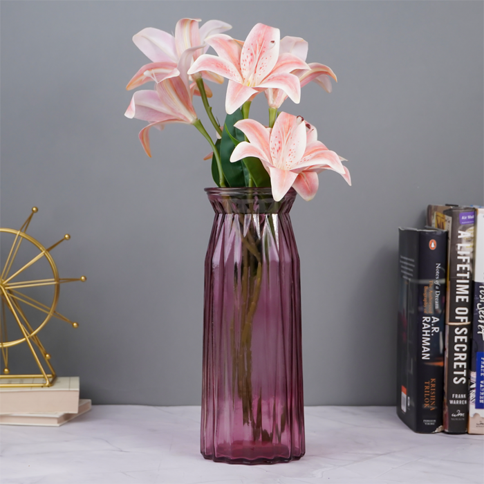 Purple Ribbed Glass Vase with Vintage Charm