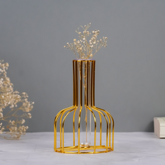 Gold Wire Frame Glass Vase - Geometric Design