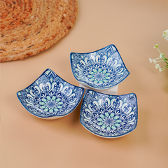 Blue & White Floral Square Ceramic Bowls Set of 3