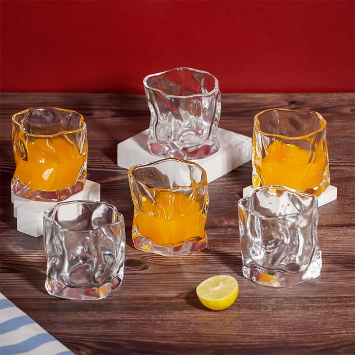 Irregular Wave Sculpted Clear Glasses Design - Set of 6