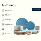 Sky Blue & Sand Ceramic Dinner Set of 20