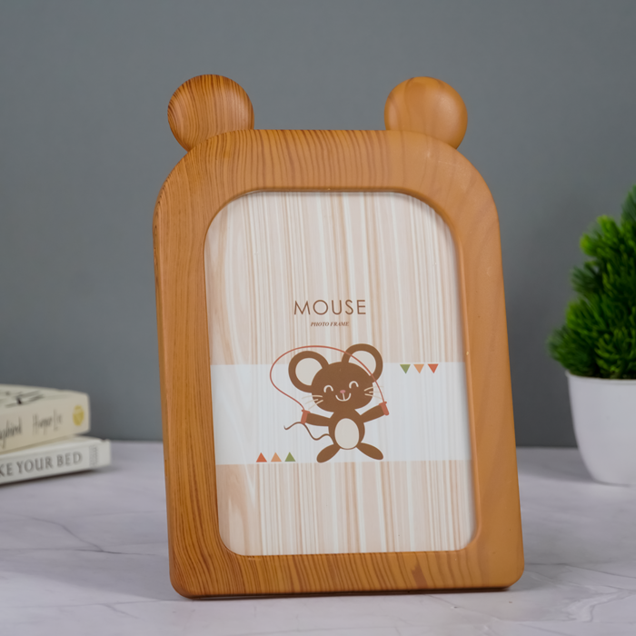 Natural Wood Mouse Photo Frame - Adorable Ear Design