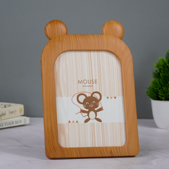 Natural Wood Mouse Photo Frame - Adorable Ear Design