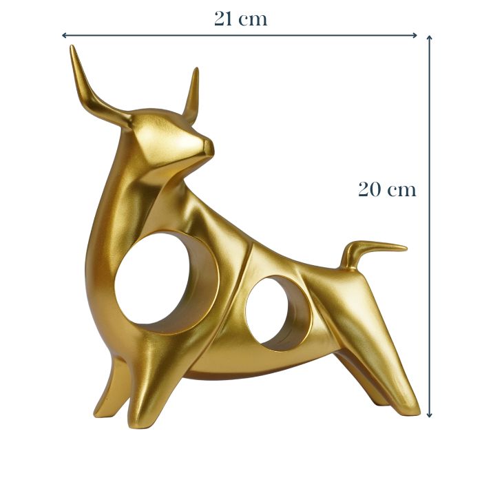 Gold Bull Sculpture with Geometric Cutouts